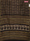 Chanderi bagru saree dark brown with allover prints and small zari woven border