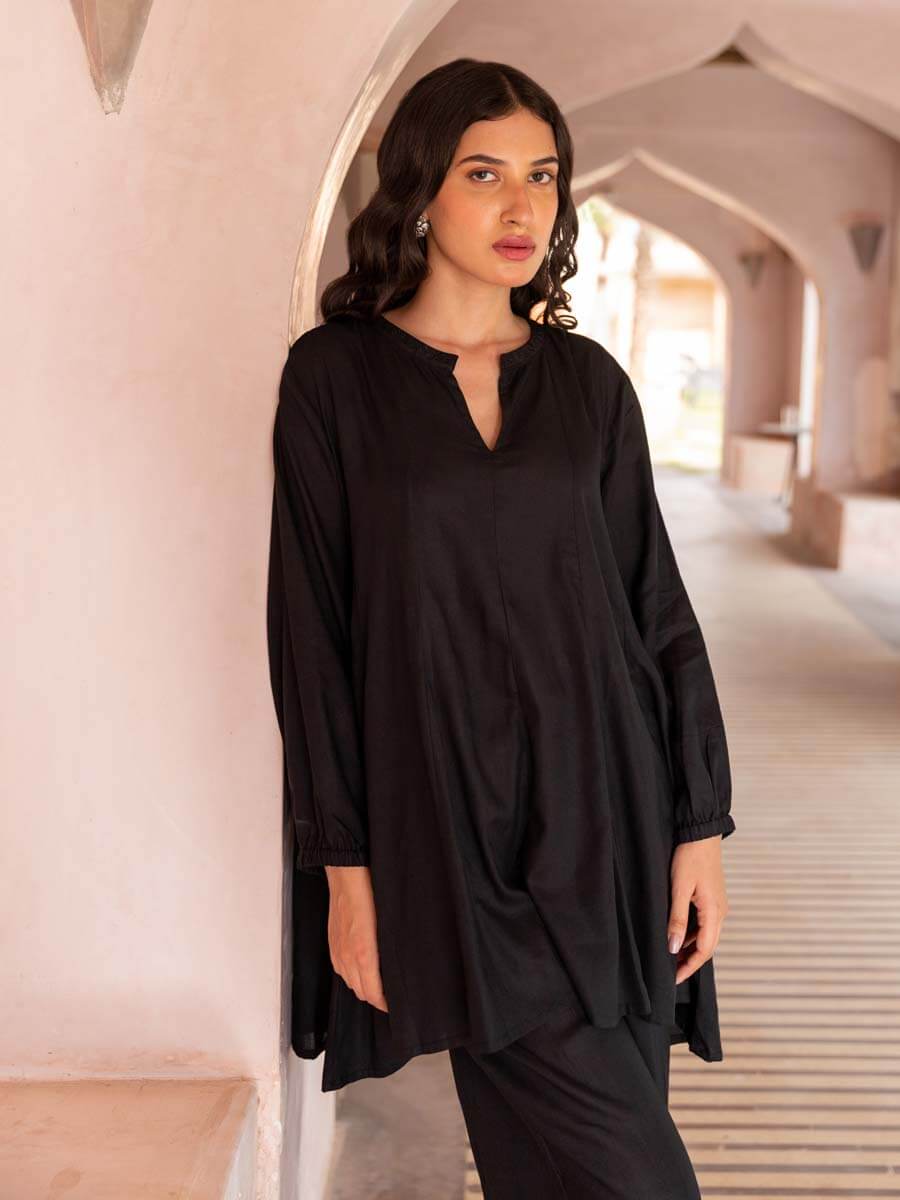 Black Embroidered Asymmetrical Top