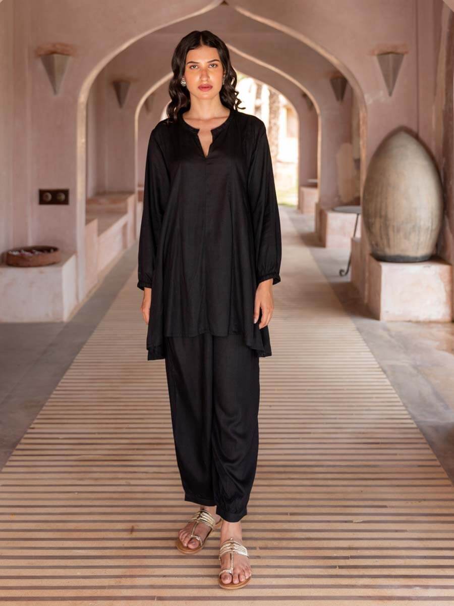 Set of 2 - Black Asymmetrical Top and Lantern Pants