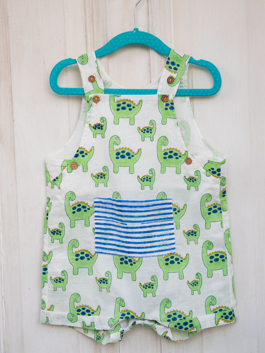 Dino Organic Cotton Block Printed Dungarees