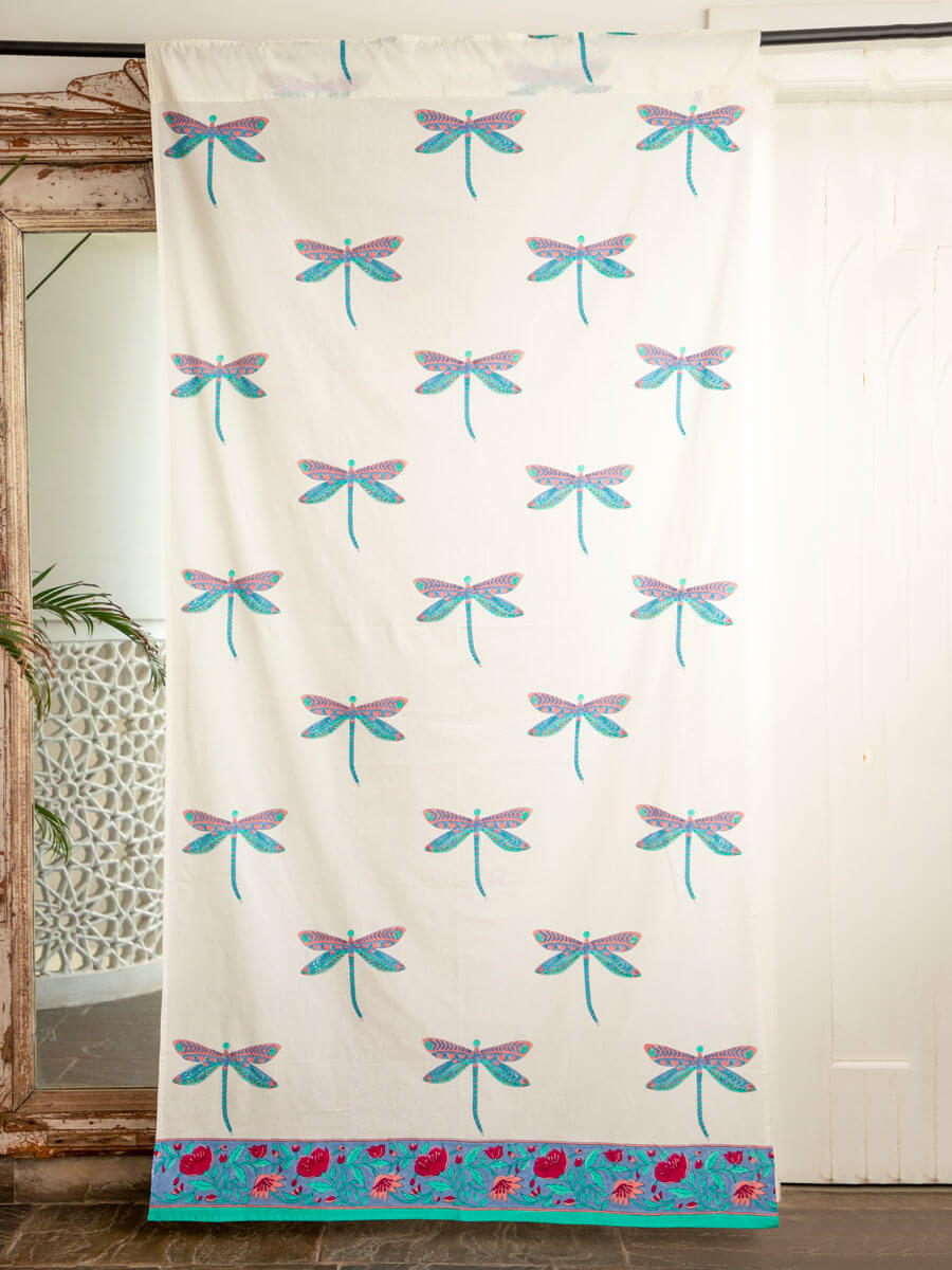 Dragonfly Block Printed Cotton Curtain