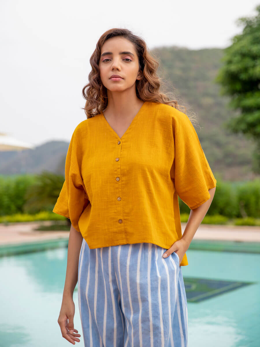 Mustard Cotton Slub Short Top