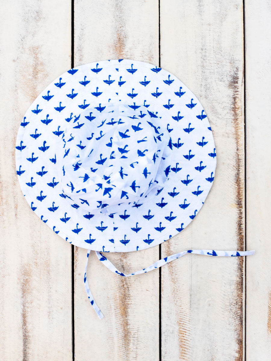 Blue Umbrella Block Printed Cotton Hat
