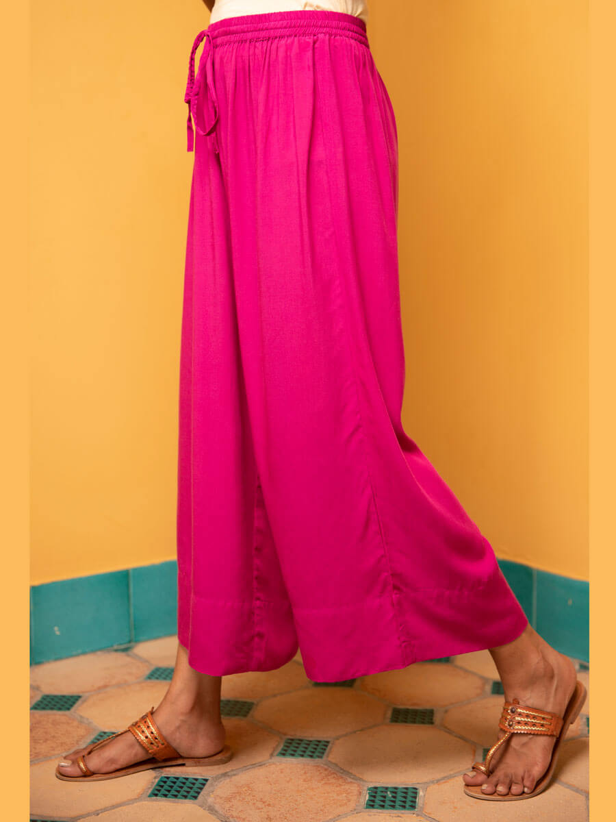 Solid Fuchsia Pink Modal Palazzo Pants