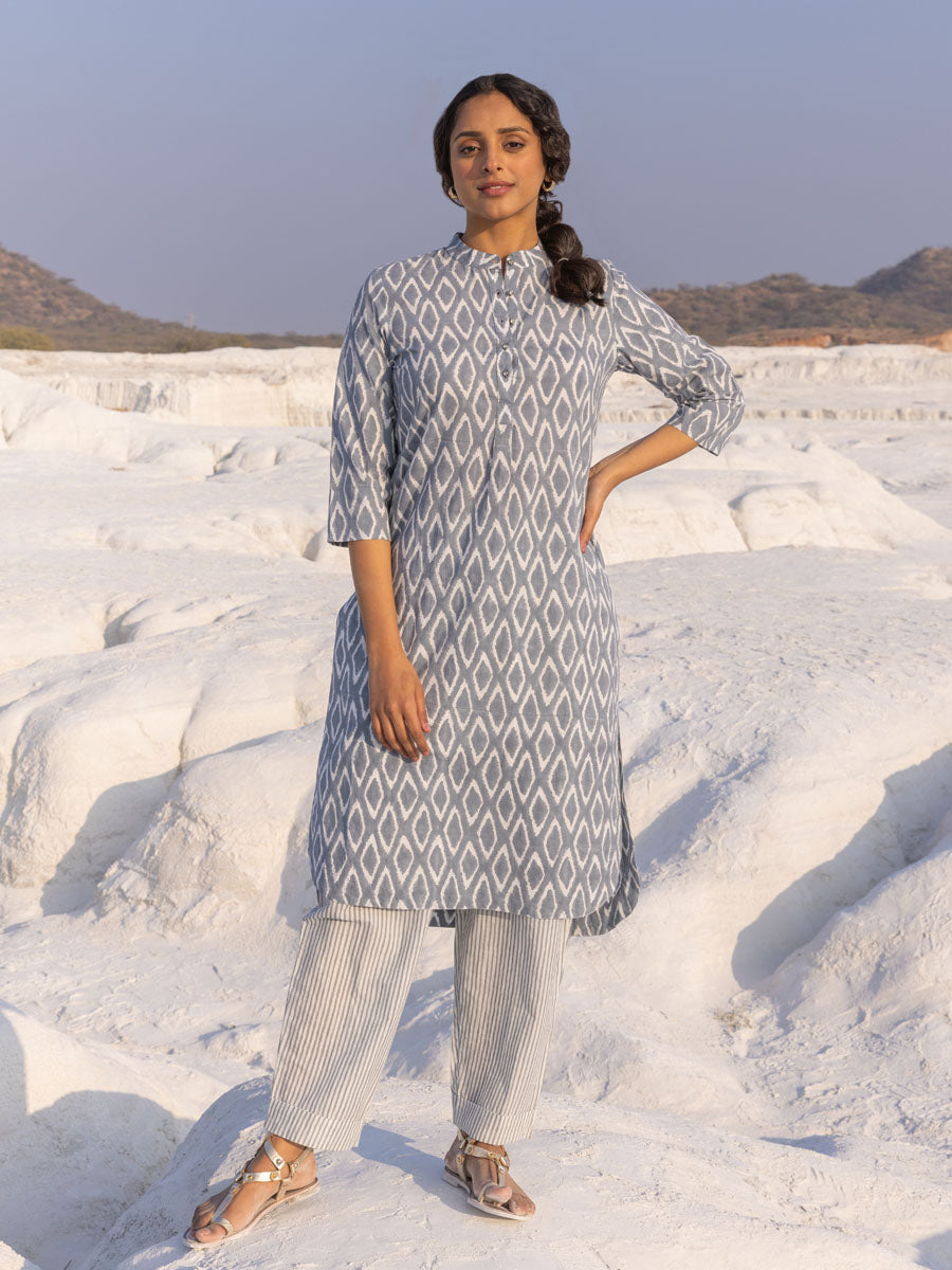 Set of 2 - Kesha Grey Cotton Kurta and Pants