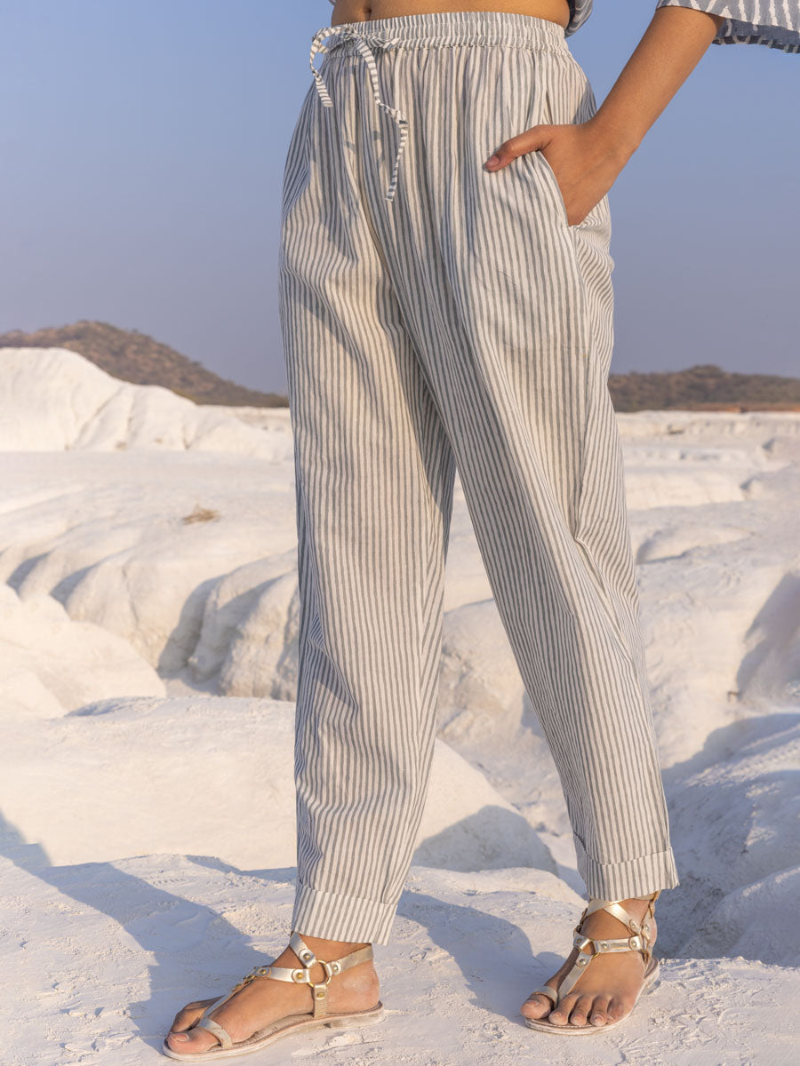 Grey Stripes Cotton Pants