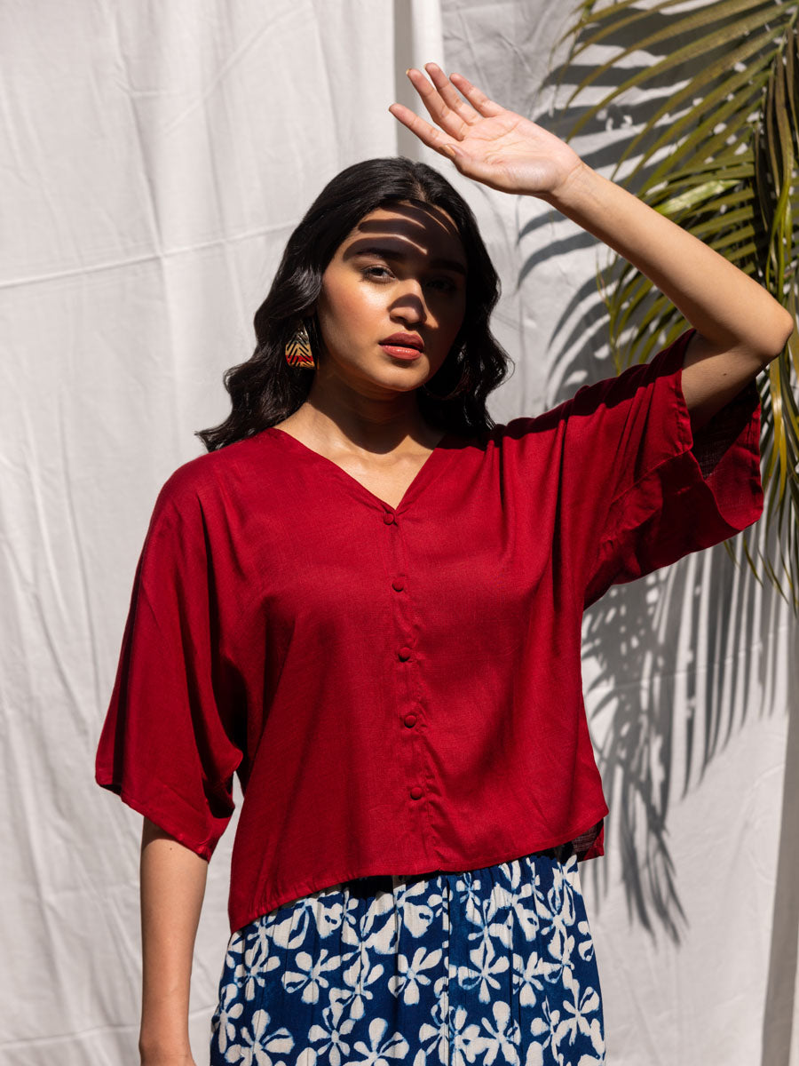 Solid Red Slub Short Top