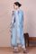 Blue Dori Embroidery Flared Organza Kurta, Pants and Dupatta Set