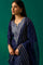 Navy Blue Embroidered Straight Kurta with Straight Pant and Dupatta Set