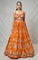 Orange Silk Lehenga with Floral Print & Hand-Thread Embroidery