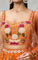 Orange Silk Lehenga with Floral Print & Hand-Thread Embroidery