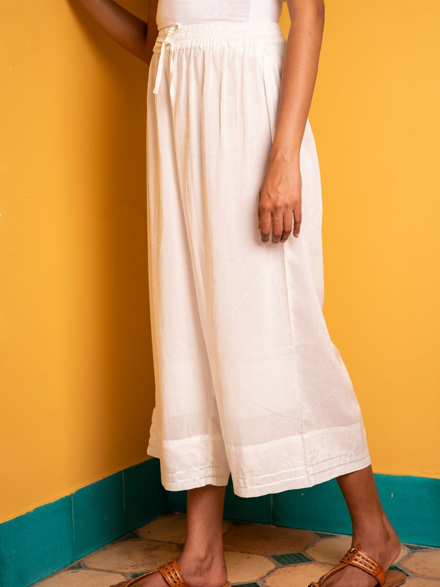 Solid Ivory Modal Palazzo Pants