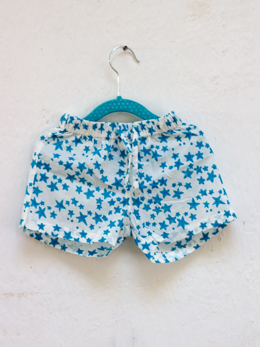 Starry Night Blue Organic Cotton Block Printed Shorts