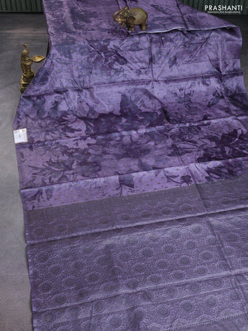 Banarasi tussar silk saree pastel lavender with woven buttas & digital prints in borderless style