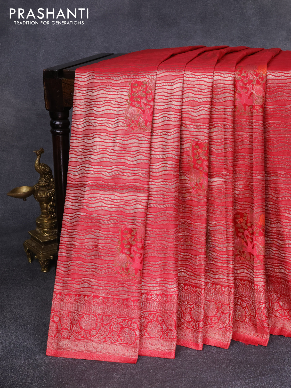 Banarasi silk saree red with allover zari woven brocade weaves and zari woven border