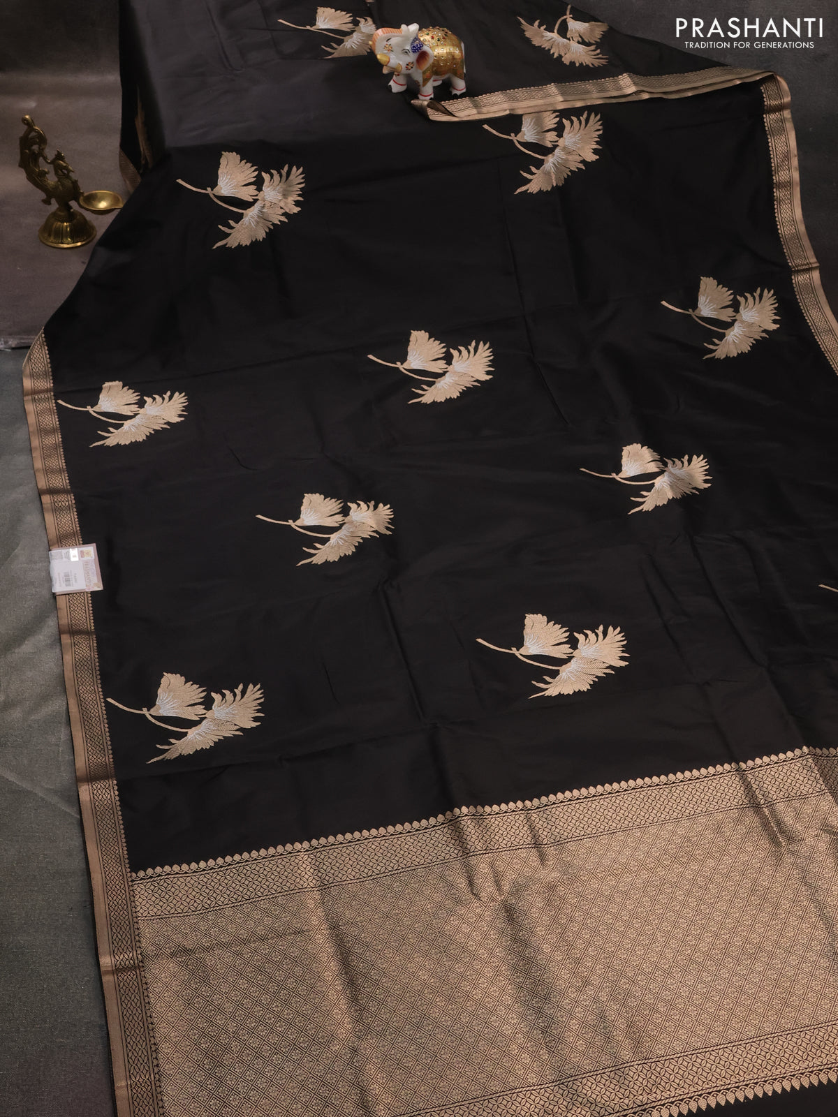 Banarasi katan silk saree black with zari woven floral buttas and zari woven border