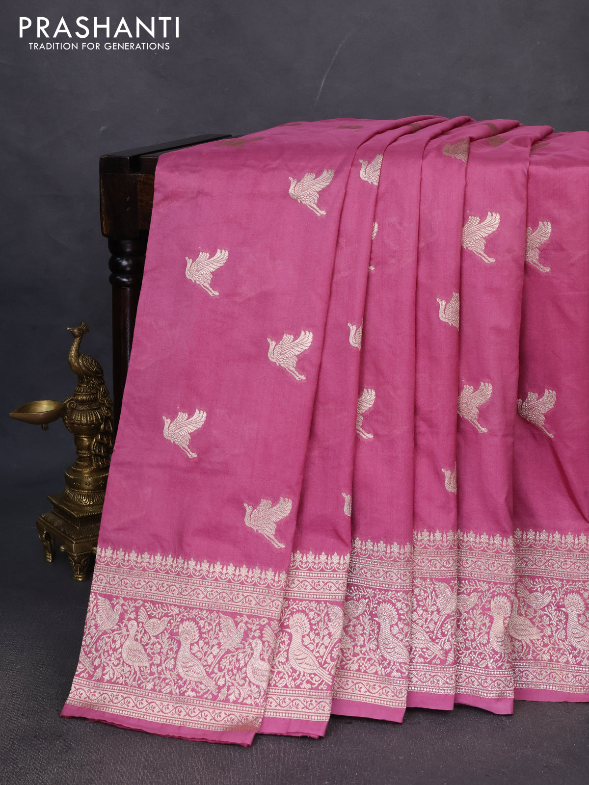 Banarasi semi katan saree mauve pink with zari woven buttas and zari woven border