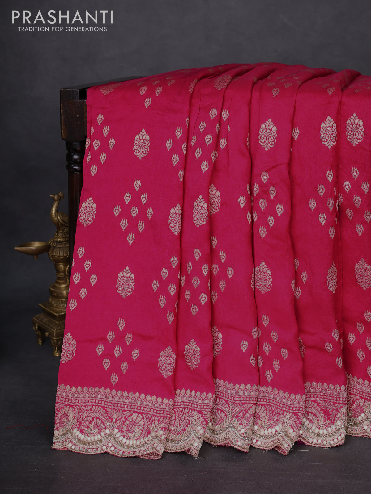 Banarasi silk saree pink with allover zari woven butta weaves and gotapatti work border