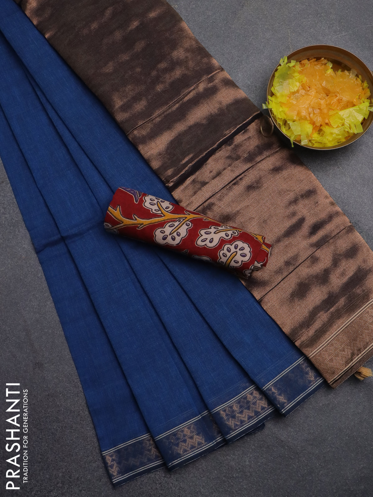 Bengal soft cotton saree cs blue and maroon with plain body and zari woven border