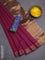 Bengal soft cotton saree dark magenta pink and blue with plain body and zari woven border