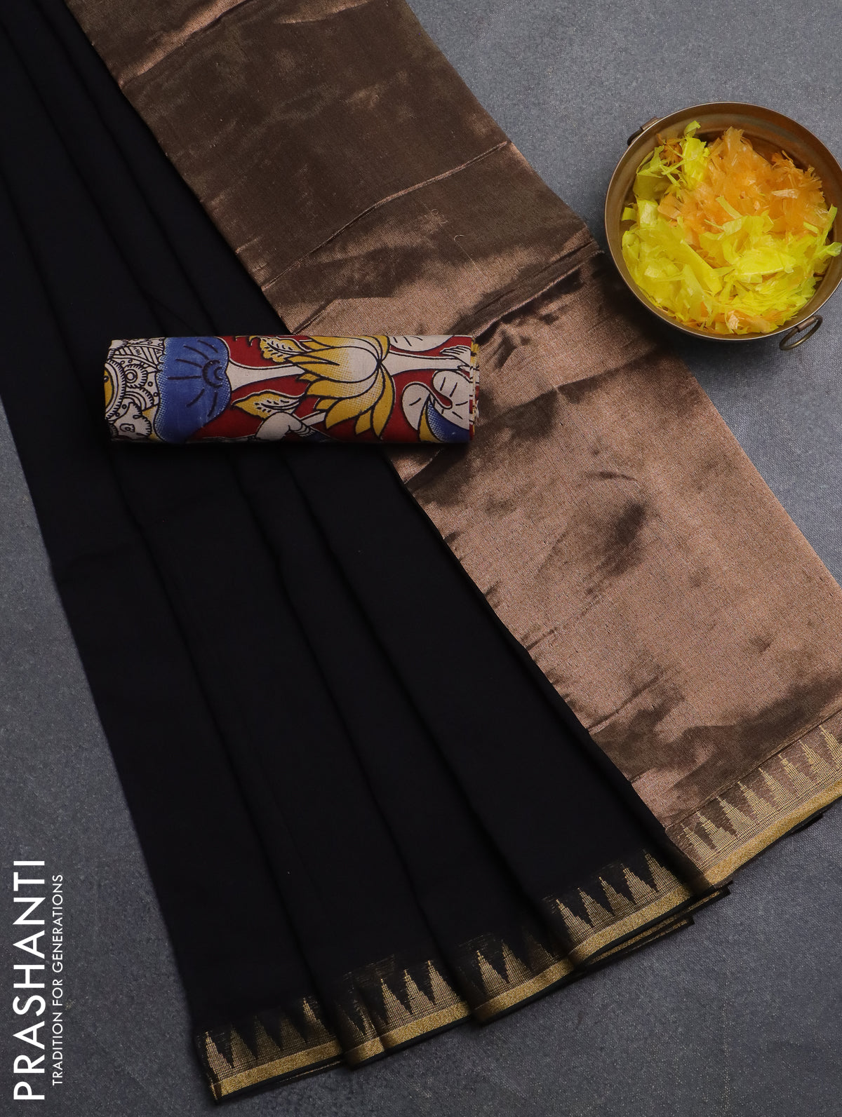 Bengal soft cotton saree black and maroon with plain body and zari woven border