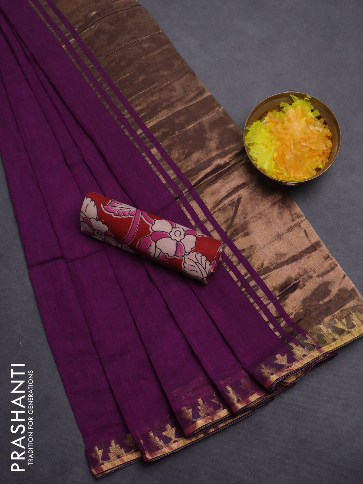 Bengal soft cotton saree purple and maroon with plain body and zari woven border