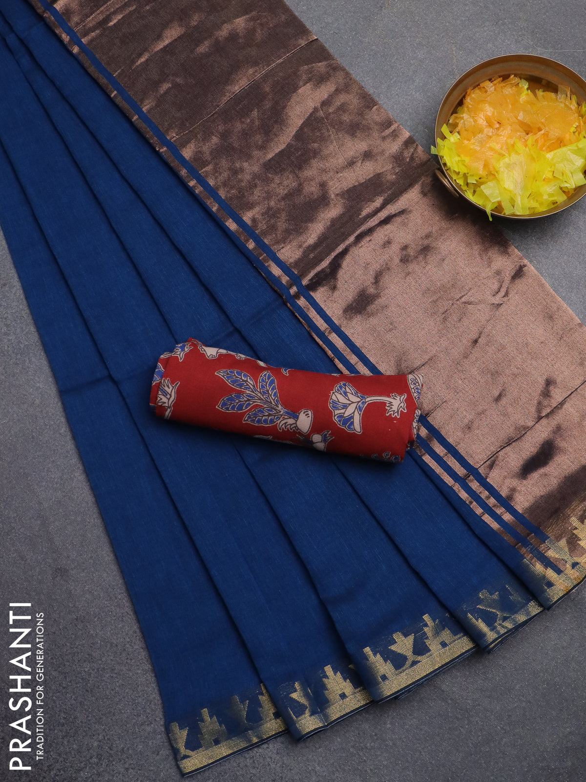 Bengal soft cotton saree cs blue and maroon with plain body and zari woven border