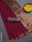Bengal soft cotton saree dark magenta pink and blue with plain body and zari woven border