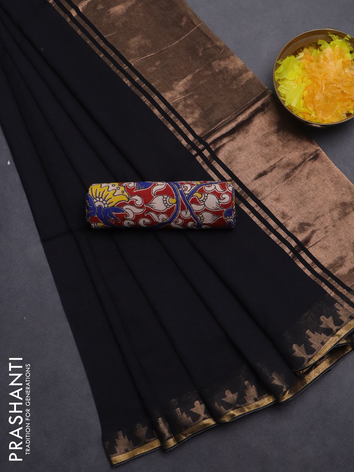 Bengal soft cotton saree black and maroon with plain body and zari woven border