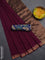 Bengal soft cotton saree dark magenta pink and blue with plain body and zari woven border