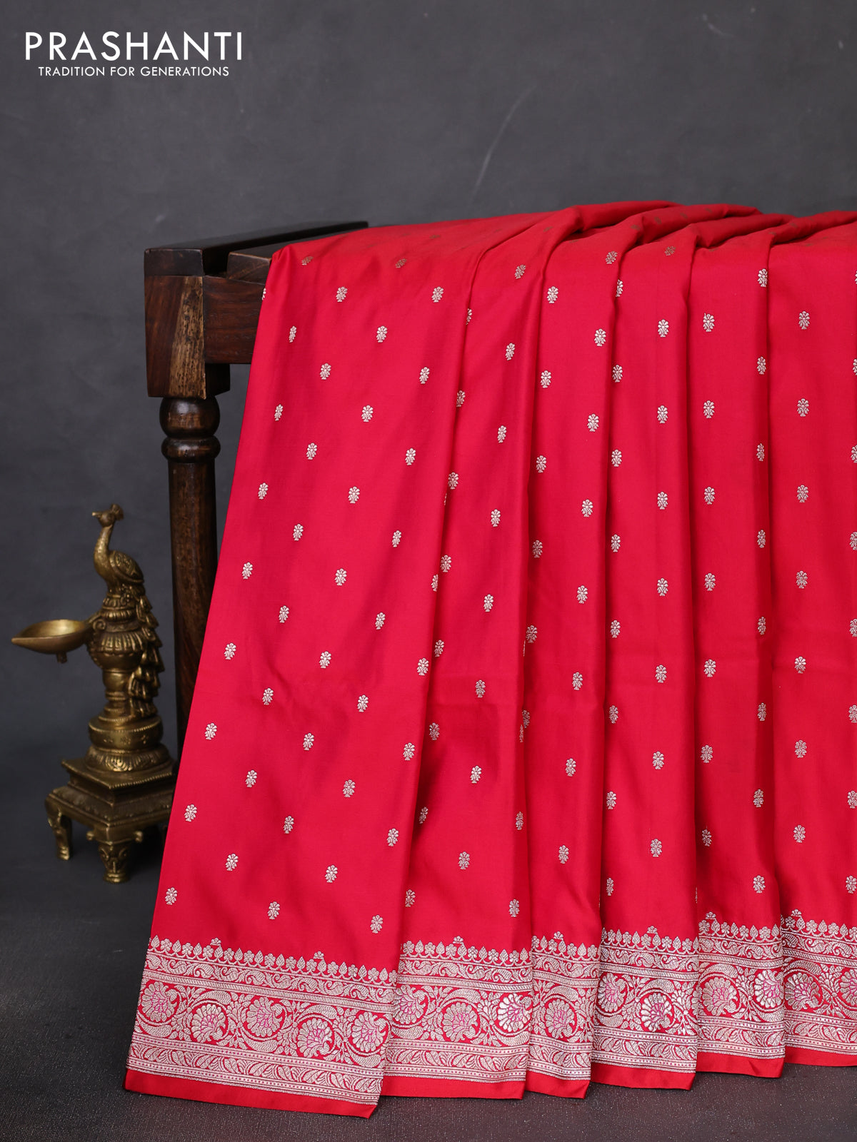 Banarasi semi mushru silk saree red with allover zari woven buttas and zari woven border