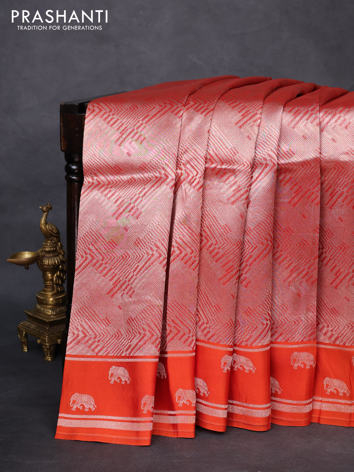 Banarasi katan silk saree orange with allover zari woven brocade weaves and zari woven butta border