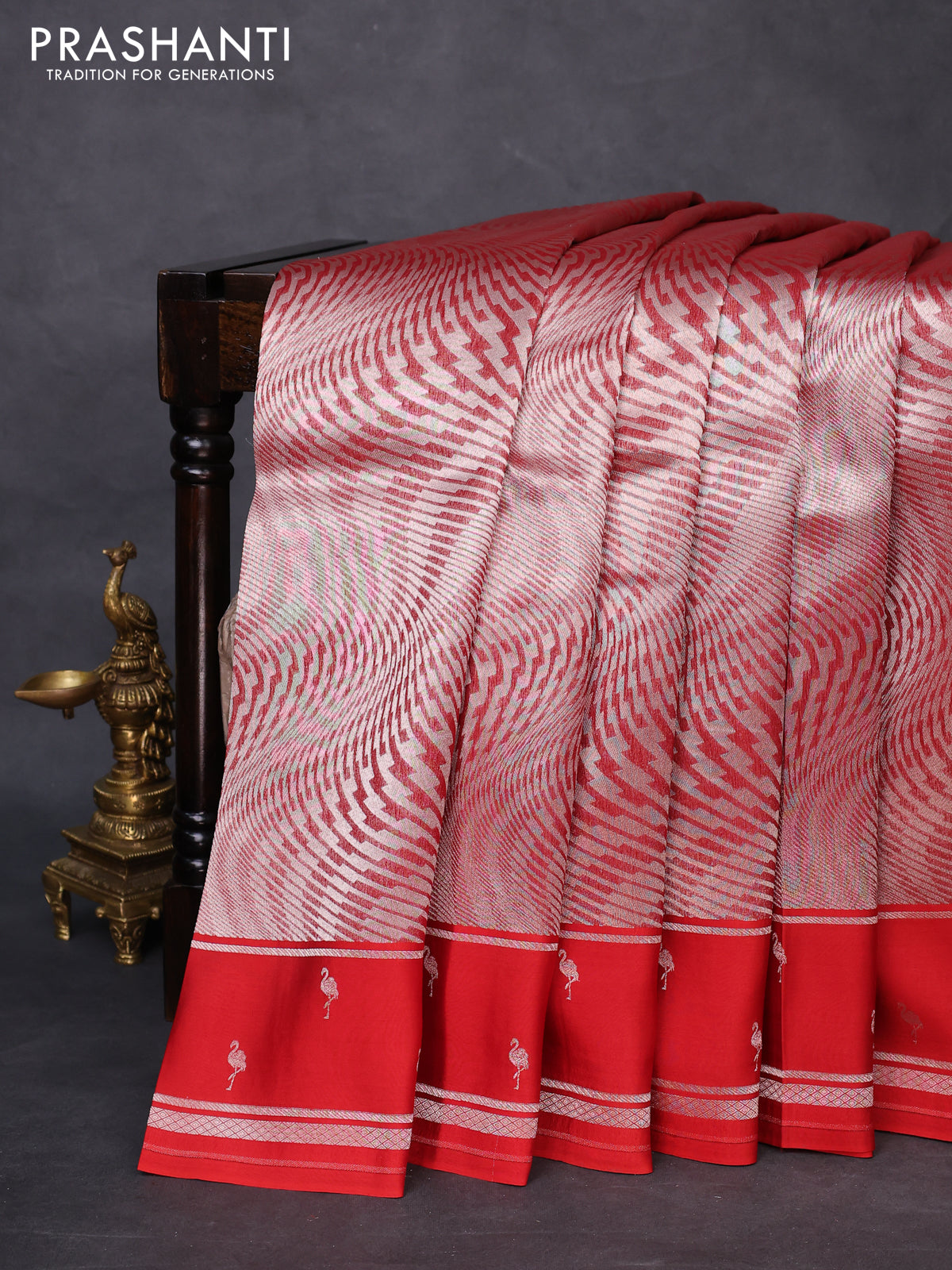 Banarasi katan silk saree red with allover zari woven brocade weaves and zari woven butta border