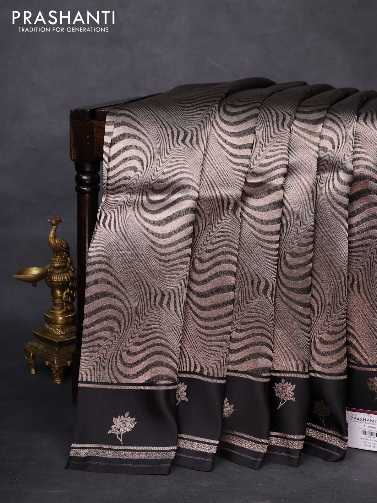 Banarasi katan silk saree black with allover zari woven brocade weaves and zari woven butta border