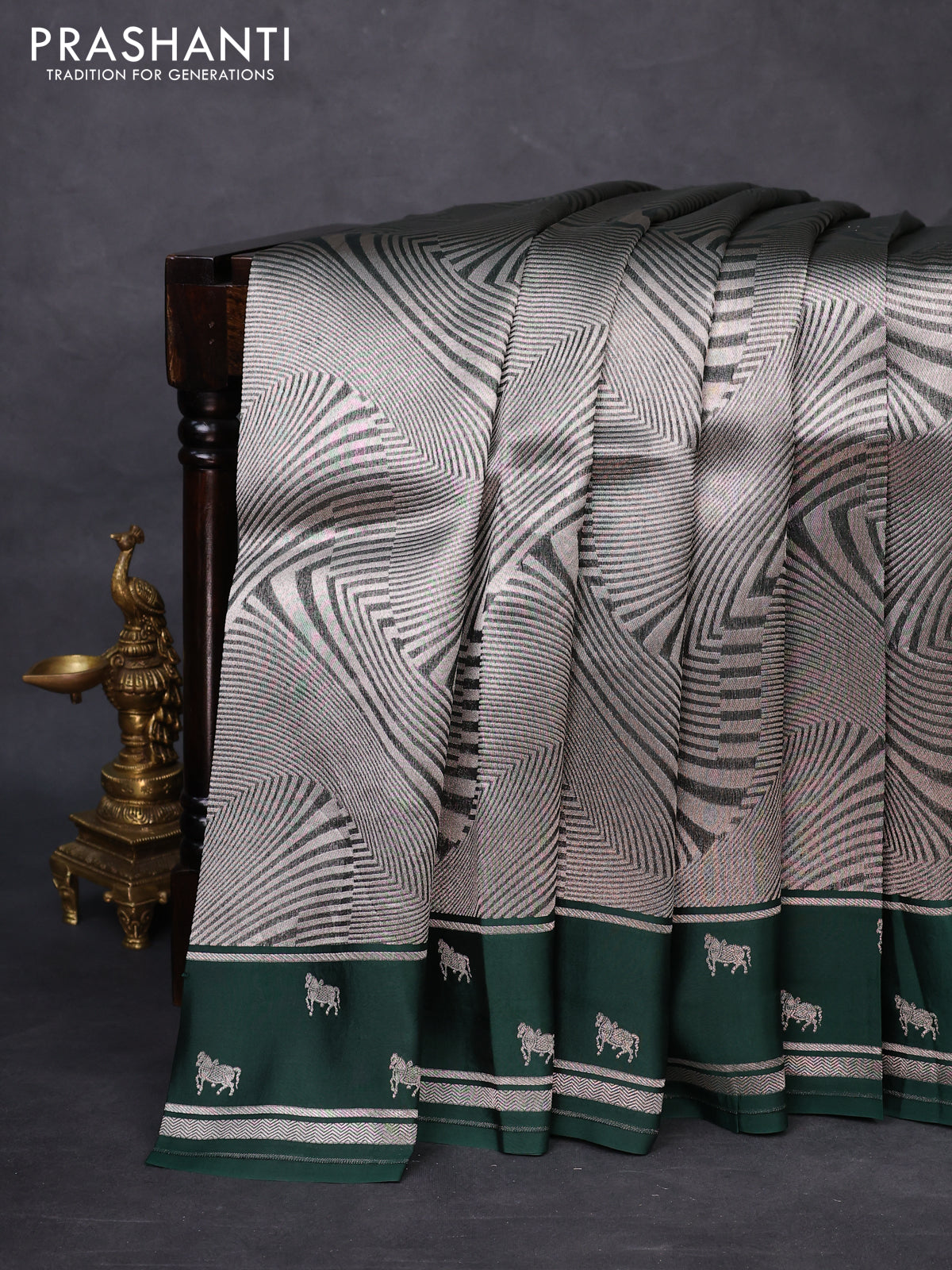 Banarasi katan silk saree bottle green with allover zari woven brocade weaves and zari woven butta border