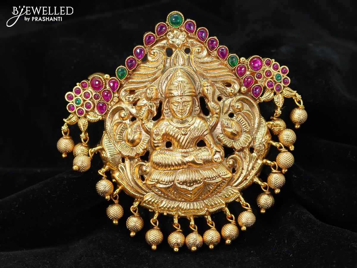 Antique haip clip medium size lakshmi design with kemp stones and golden beads hanging