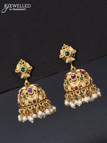 Antique jhumka with kemp stones and pearl hangings