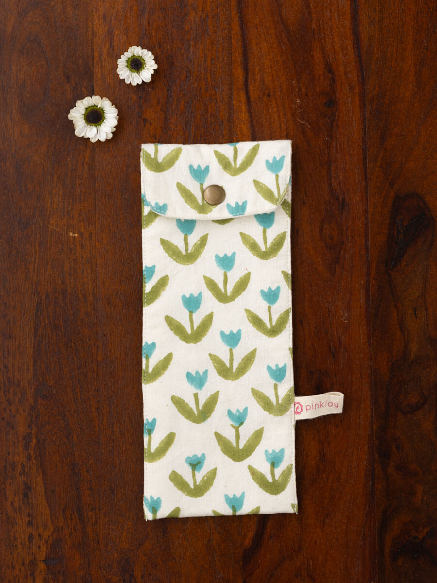 Tiny Tulip Block Printed Toothbrush Travel Pouch