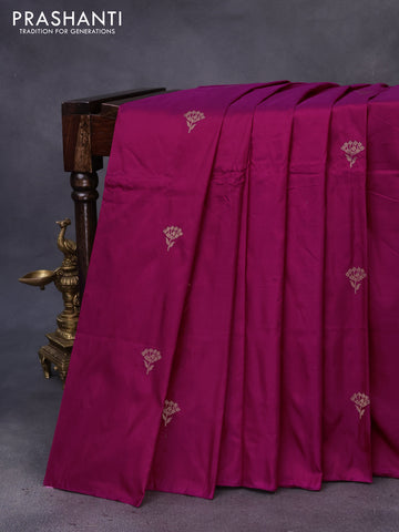 Banarasi katan silk saree magenta pink with zari woven buttas in borderless style