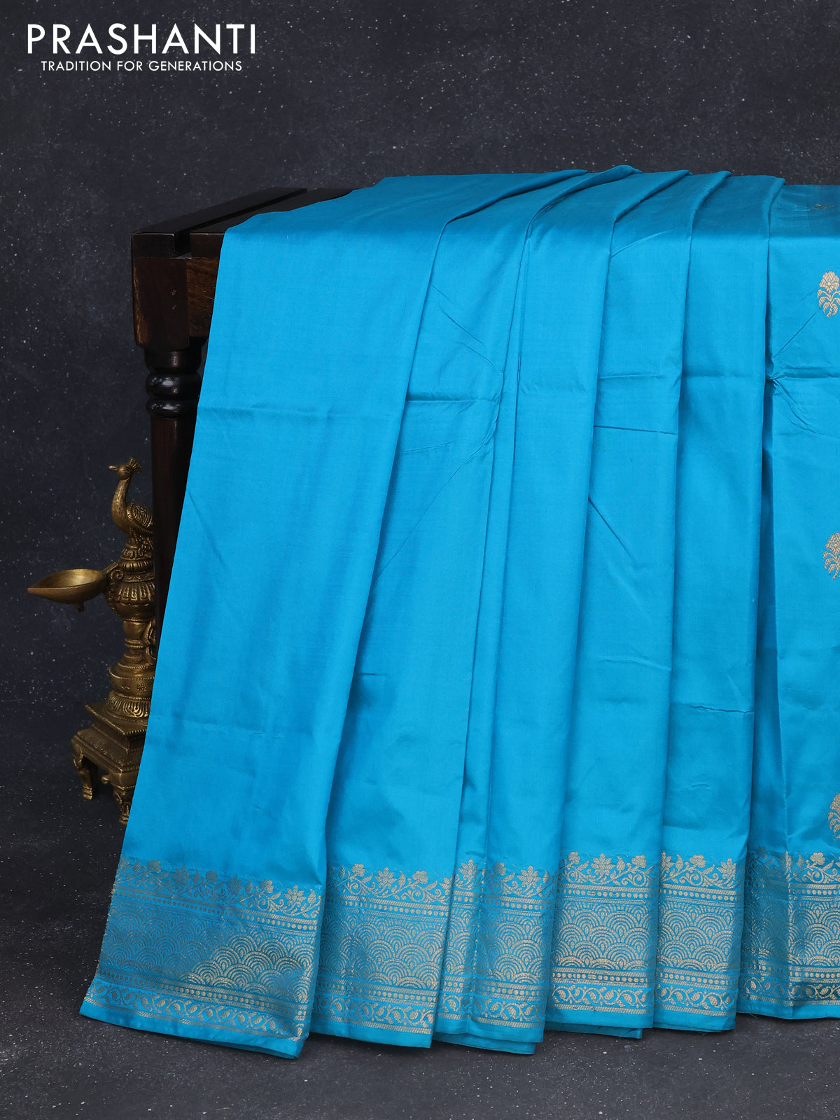 Banarasi katan silk saree blue with zari woven buttas and zari woven border