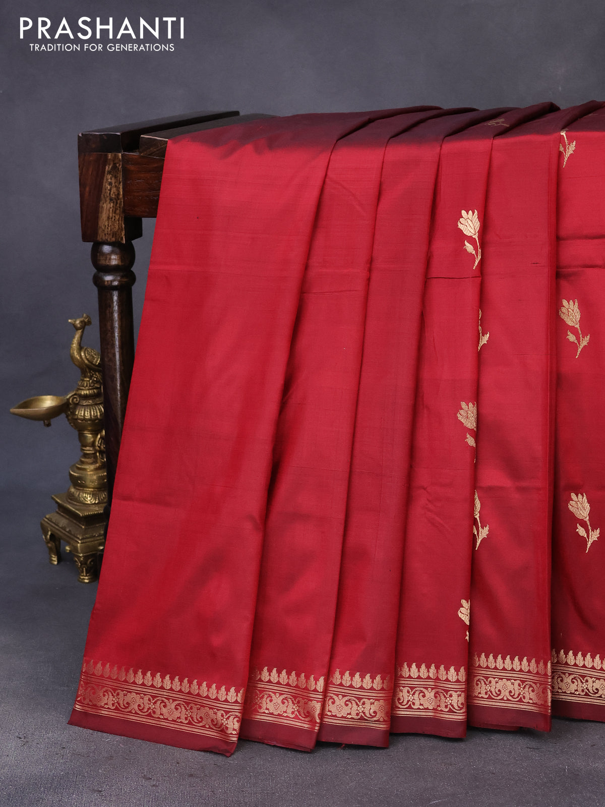 Banarasi katan silk saree maroon with zari woven buttas and zari woven border