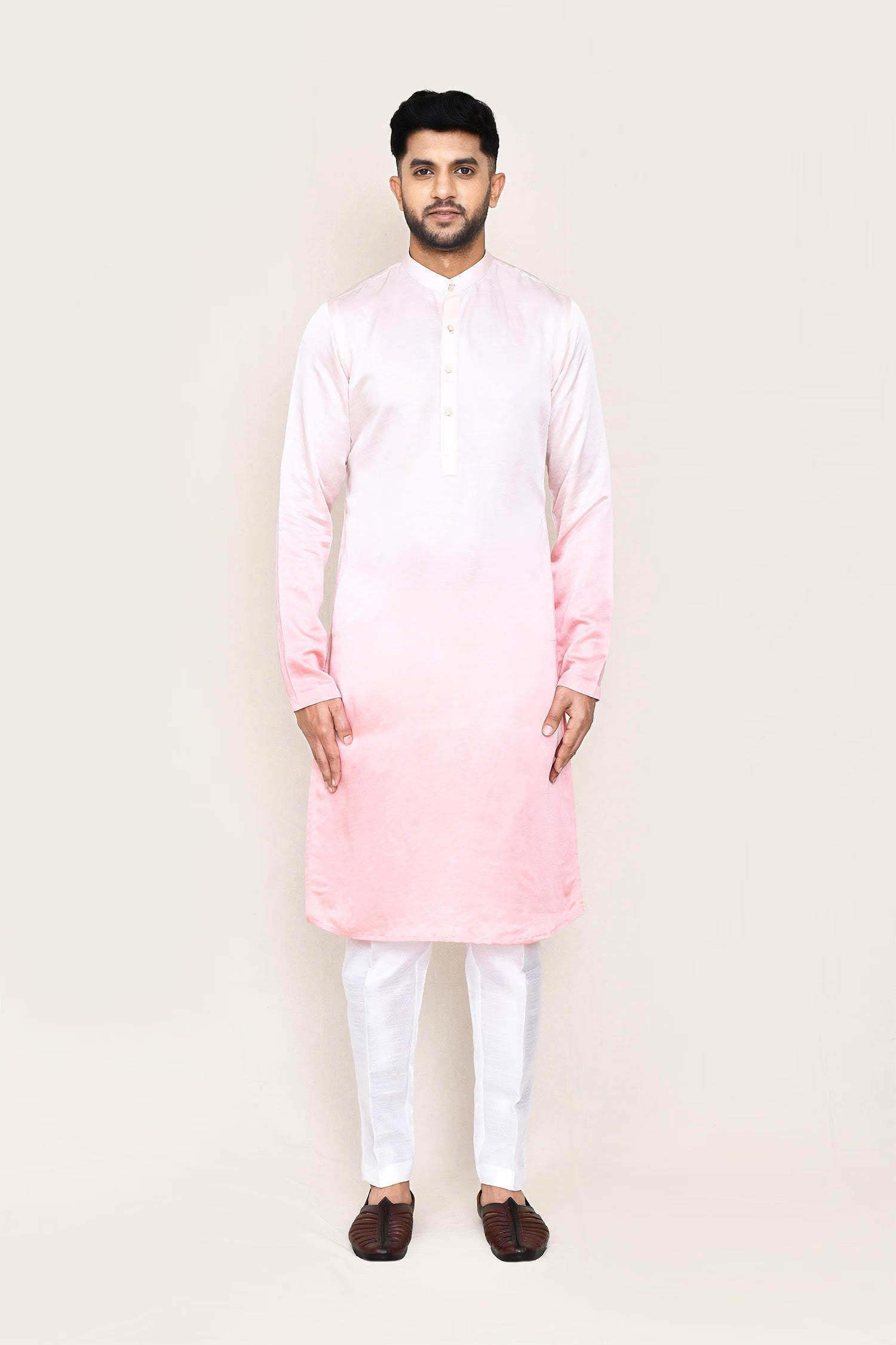 Pink Gradient Satin Silk Kurta Set