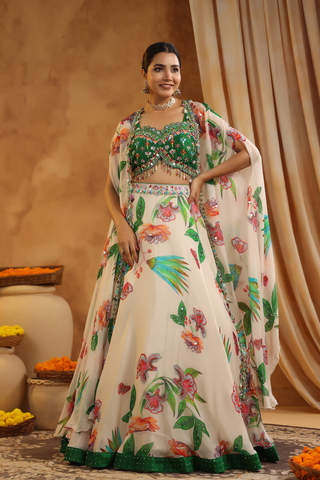Cape Style Floral Designer lehenga