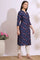 Blue Bold Floral Printed Cotton Cambric Straight Kurta