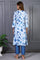Blue Floral Printed Lace Rayon Flared Kurta