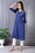 Blue Embroidered Printed Thread Embroidery Rayon Flax A-line Kurta