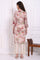 Beige Floral Printed Chanderi Straight Kurta