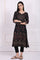 Black Floral Printed Embroidered Straight Kurta