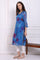 Cobalt Blue Floral Printed Organza Straight Kurta with Lace
