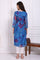 Cobalt Blue Floral Printed Organza Straight Kurta with Lace